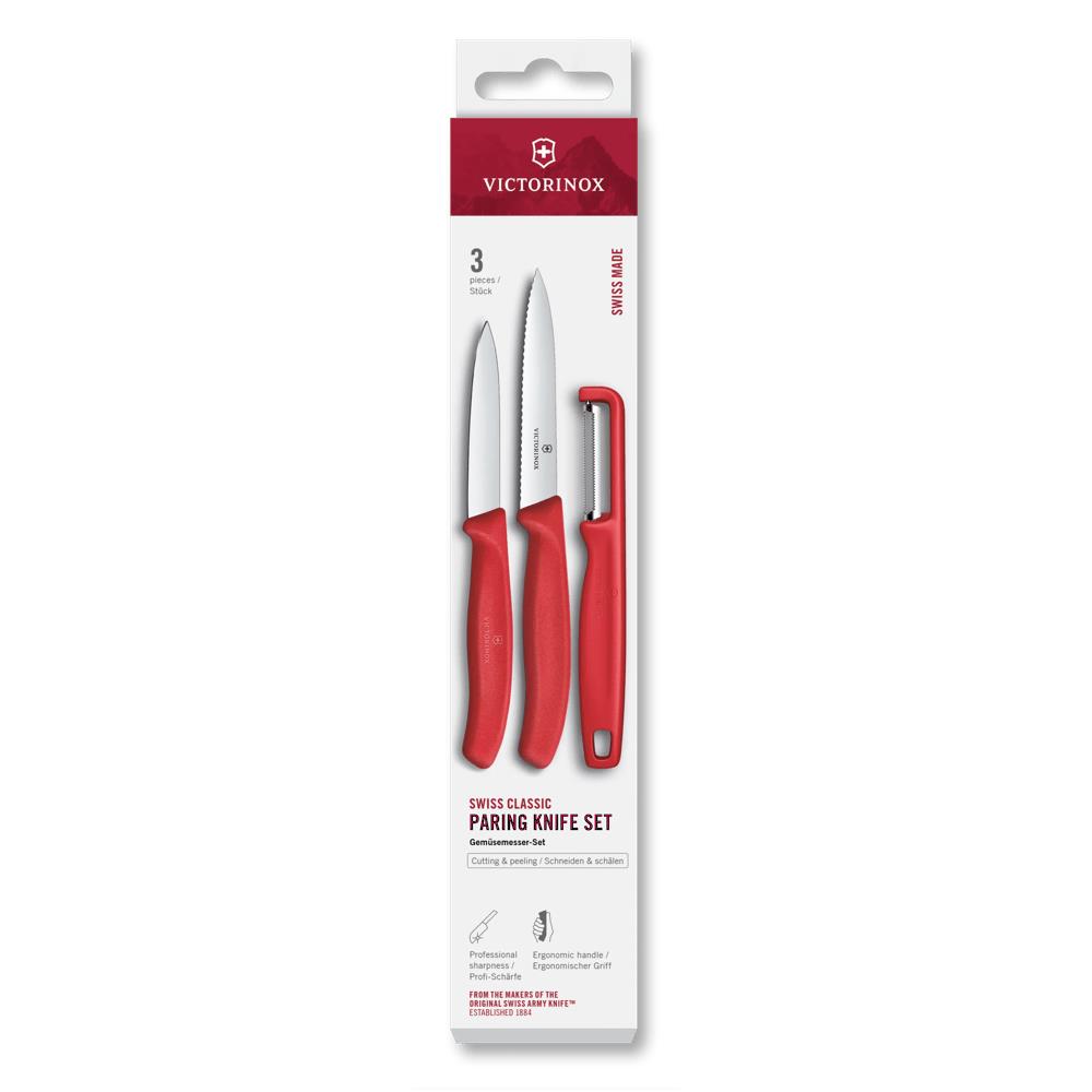 Swiss Classic, Gemüsemesser mit I-Schäler, 3tlg, rot, Box