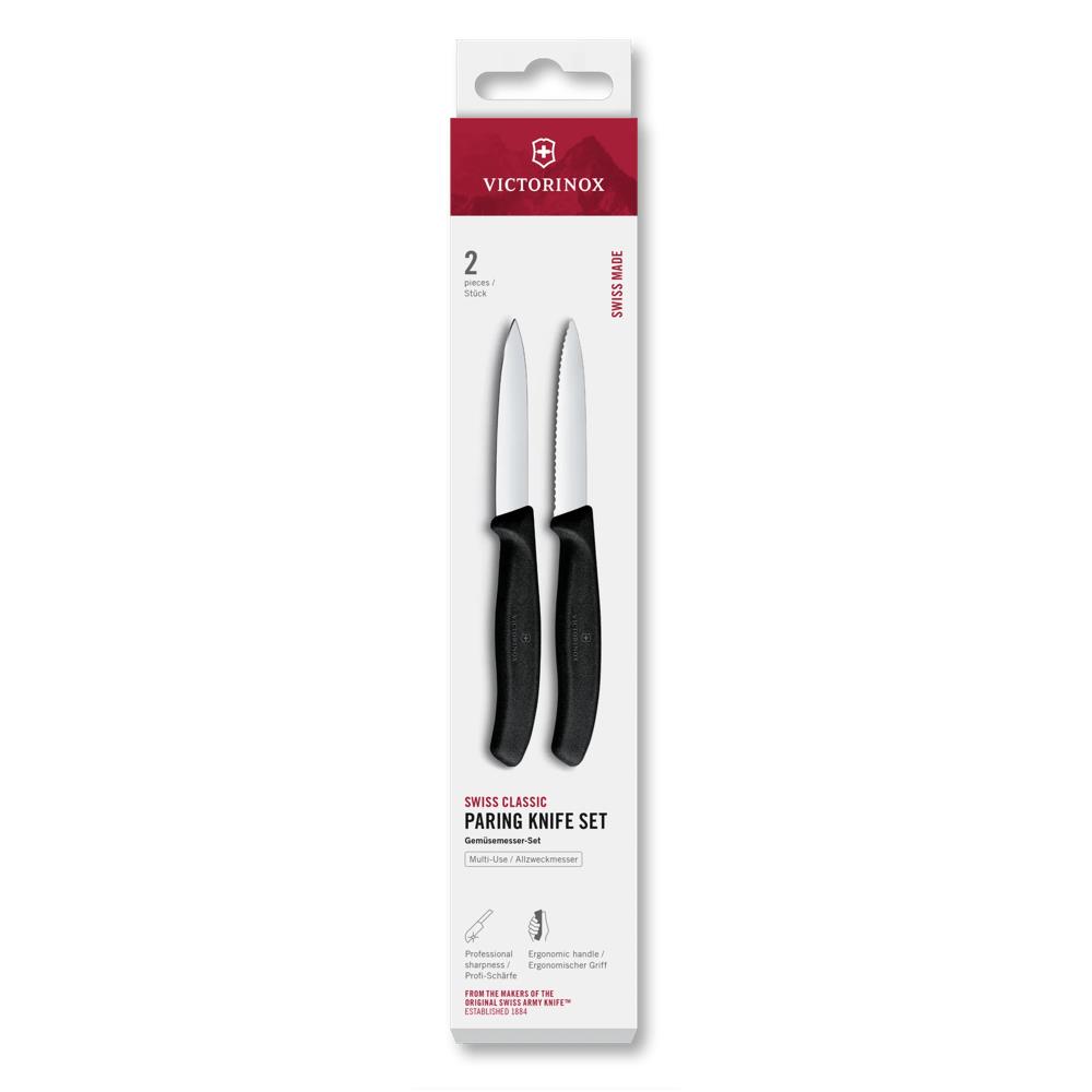 Swiss Classic, Gemüsemesser Set, 2tlg, 8cm, gerade/Wellen,schwarz