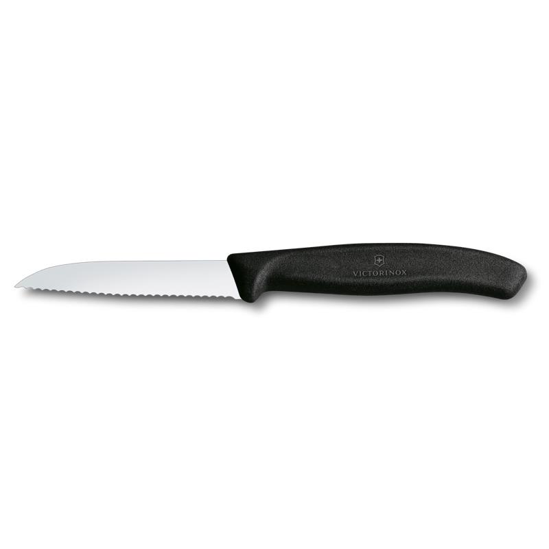 Swiss Classic, Gemüsemesser, 8cm, Wellen, schwarz