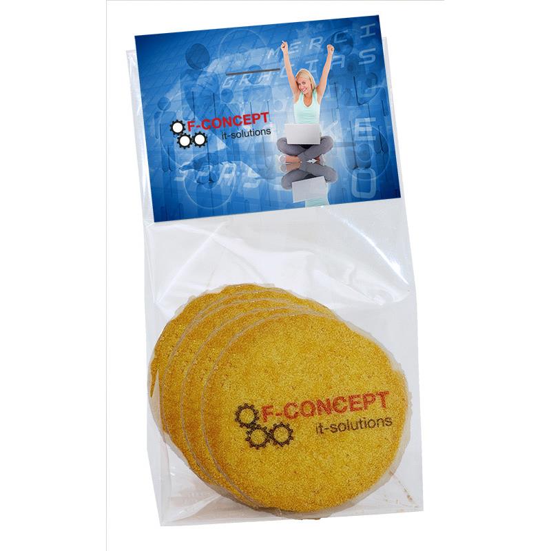 Tütchen mit farbig bedruckten Butterkeksen