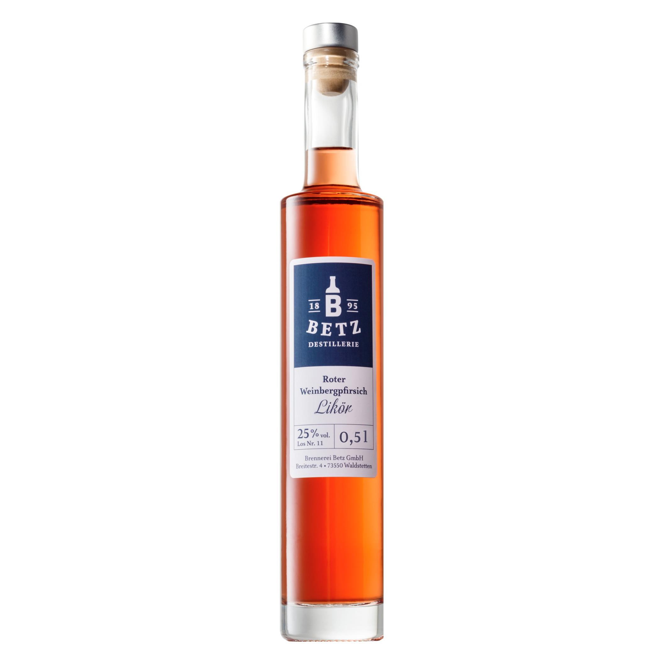 Roter Weinbergpfirsich-Likör 0,5 l in Flasche Atlantis, 25 % vol.