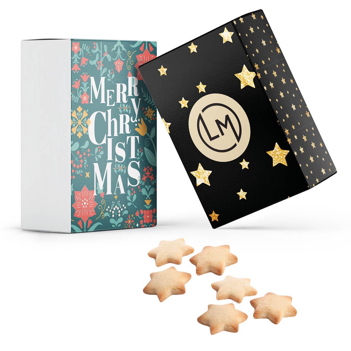 BUTTERKEKSSTERNE IN EDLER GESCHENKBOX (Kartonage bedruckt)