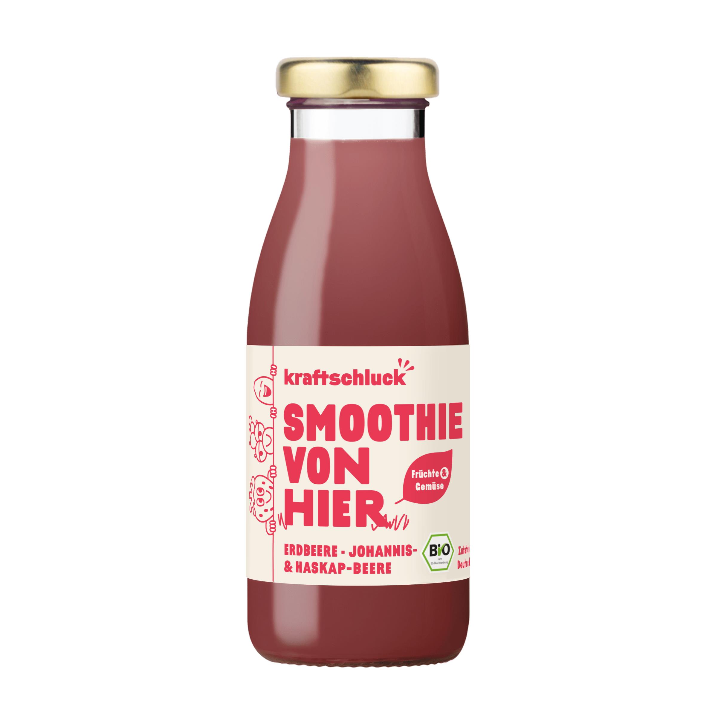 kraftschluck, roter Smoothie, ERDBEERE, JOHANNIS- & HASKAPBEERE, bio, ohne Werbemittelanbringung